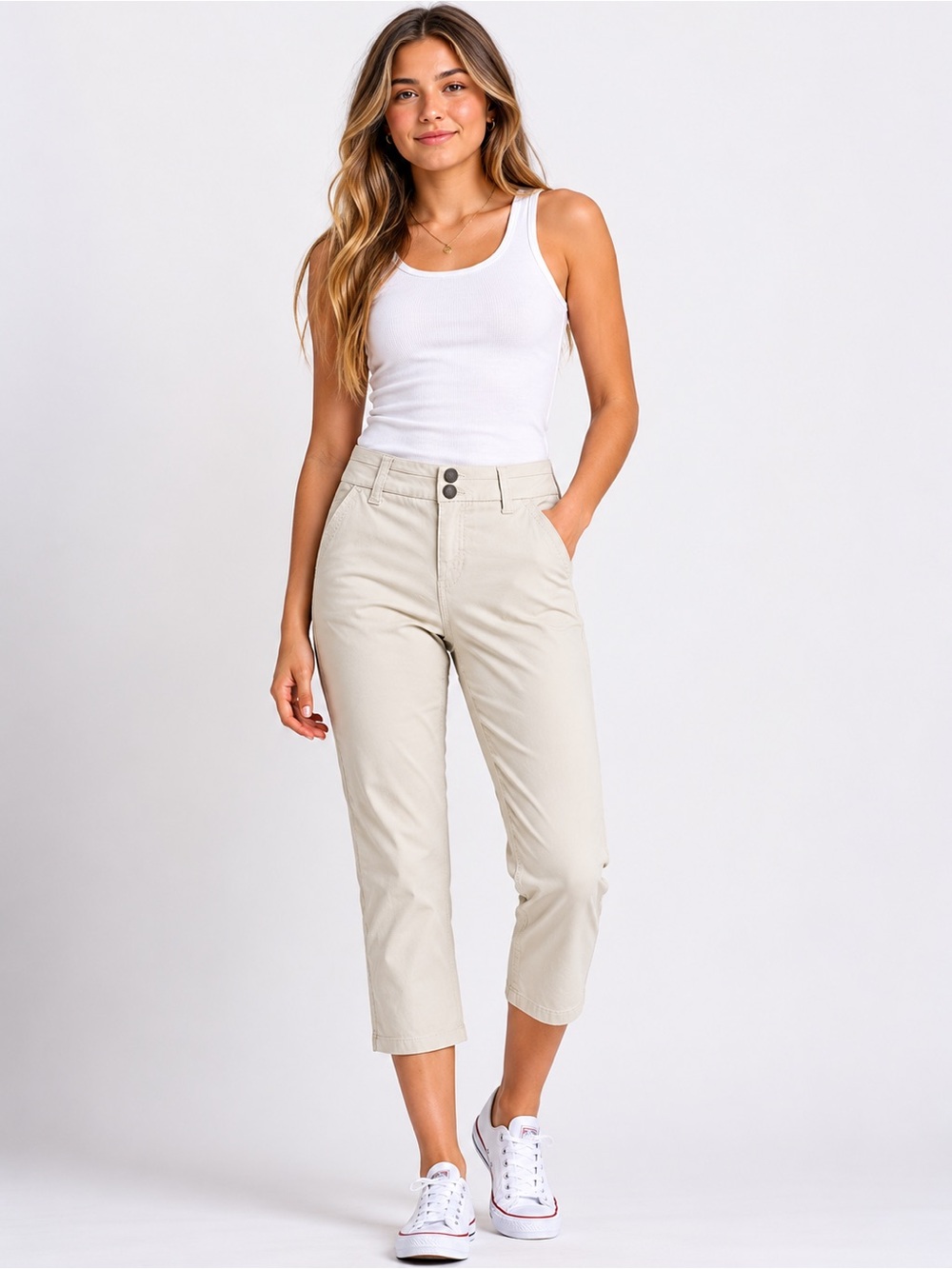 BKE Khaki Pants Women's Size 27 x 23 Tan Mid Rise Cropped Cotton Spandex Blend